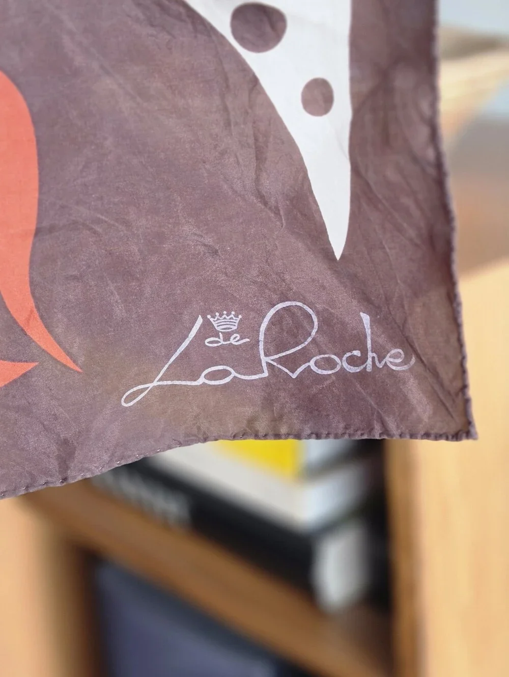 De La Roche Vintage 70s Floral Silk Scarf - Parisian Chic - Orange Brown White